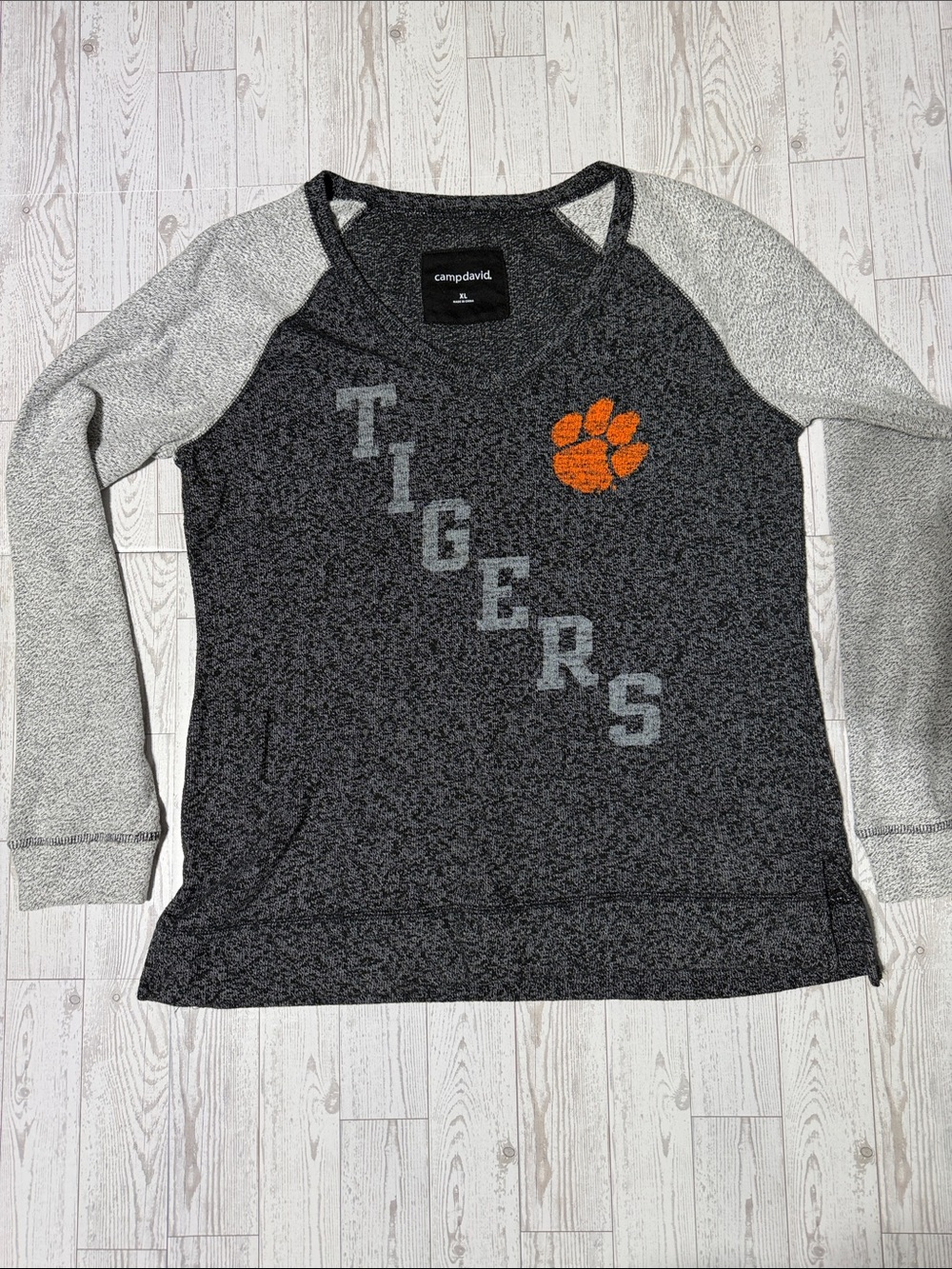 Women's 'Tigers' Raglan Pullover Sweatshirt - Gray with Orange Paw